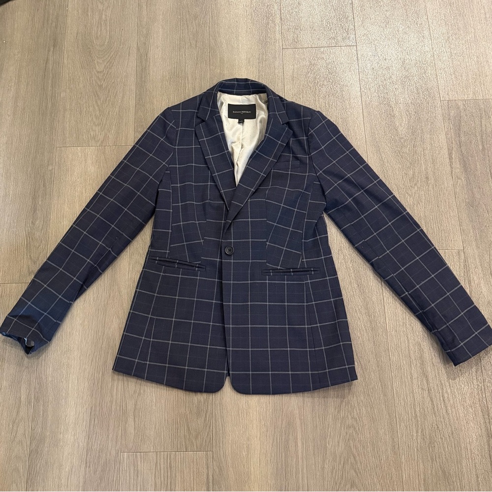 Banana Republic Navy Blue Plaid Blazer
